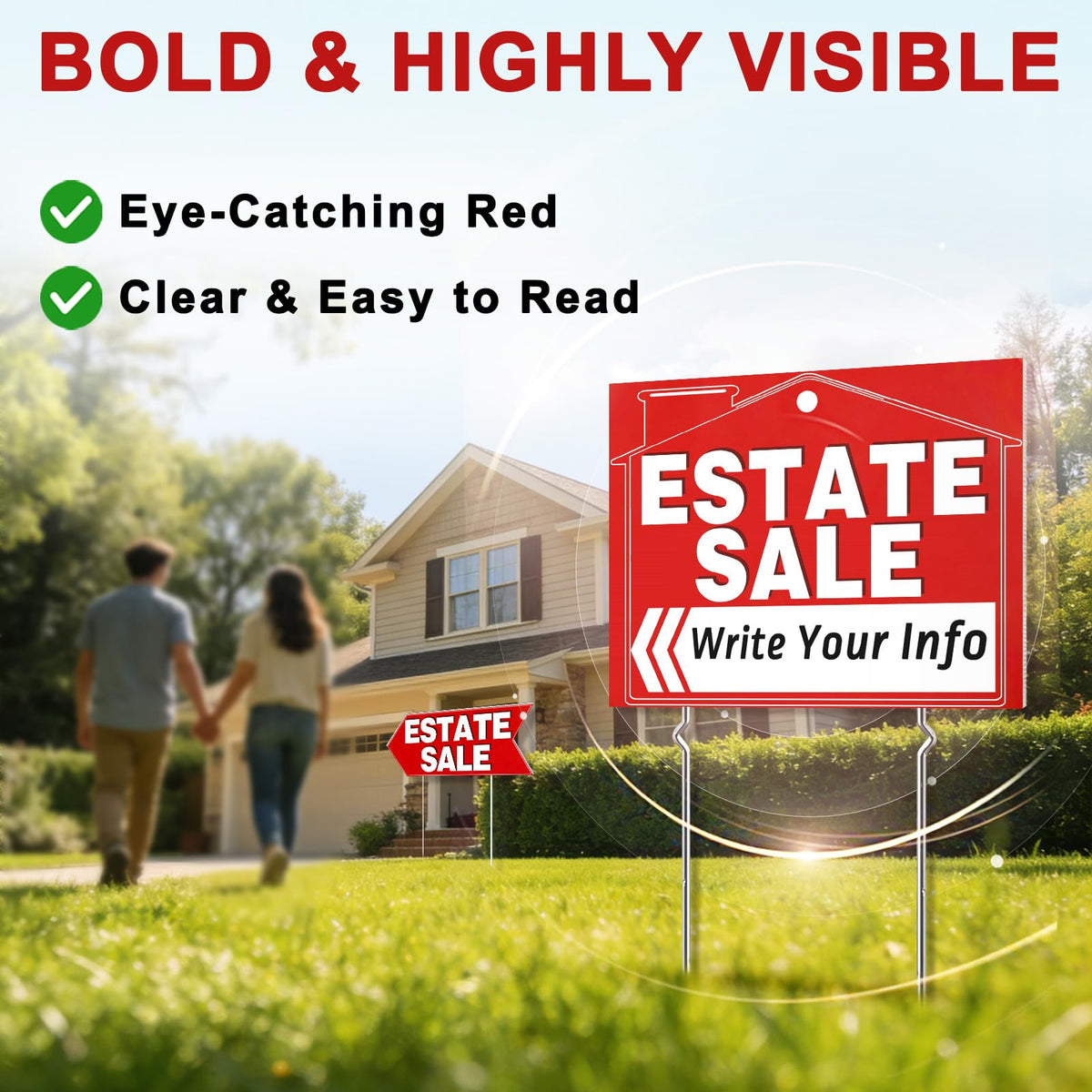 Cyrico estate sale sign 17x13 inch back view with double-sided readability.