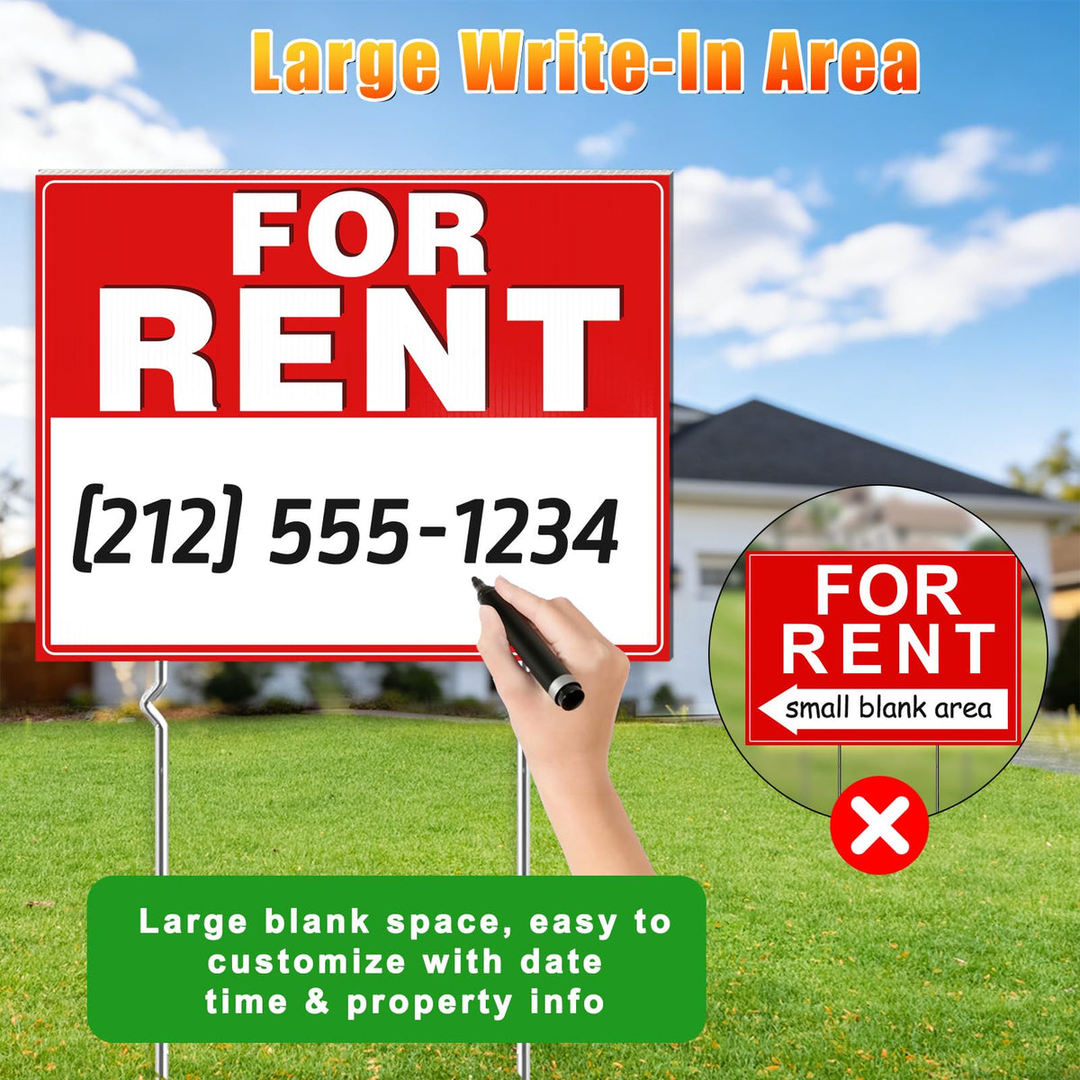 Cyrico rent sign with arrow stickers guiding visitors to the property