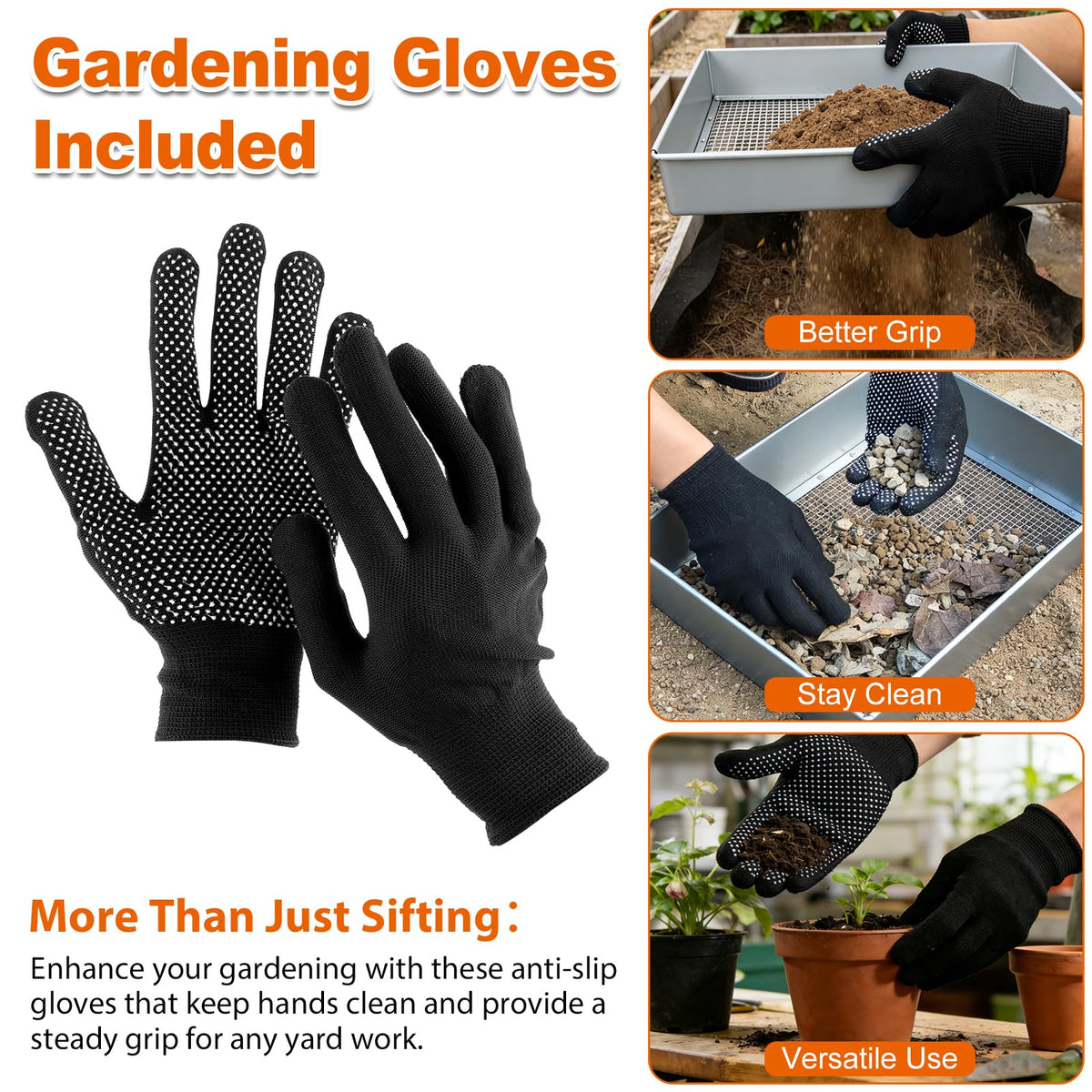 easy-to-handle design works handheld or over a wheelbarrow for hands-free use.