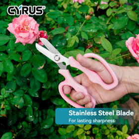CYRUS stainless steel blades resist corrosion for reliable garden cutting.