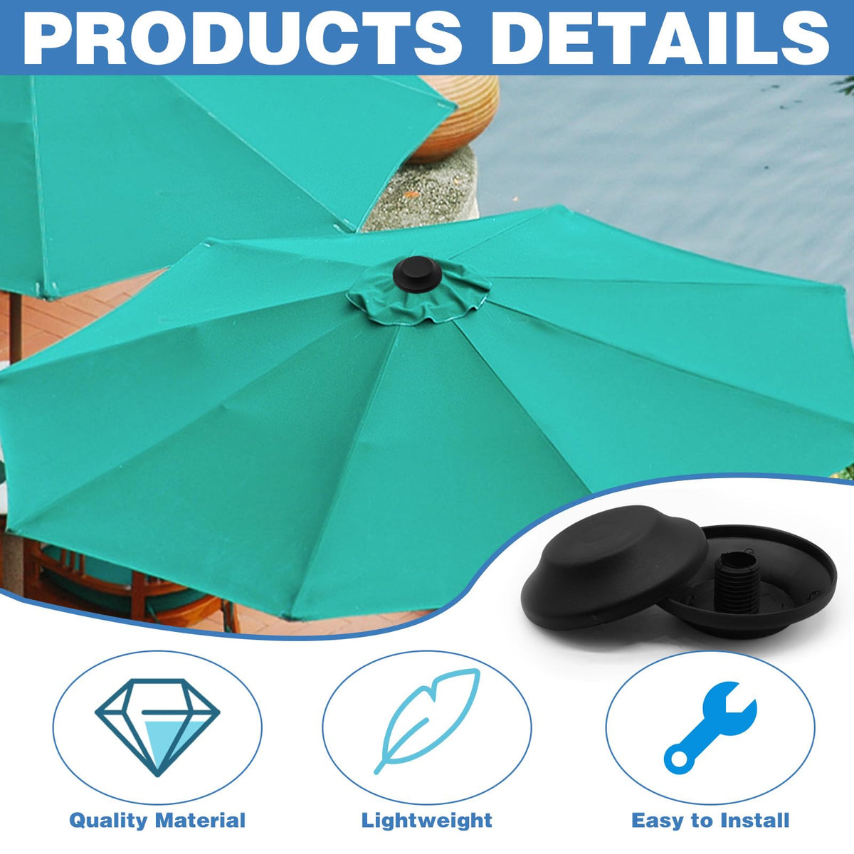 CYUXING patio umbrella pole cap in black frame prevents damage in high-traffic spaces