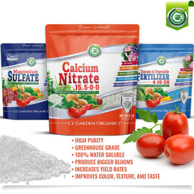 CZ Garden Calcium Nitrate label highlights 15.5-0-0 concentration for precise dosing
