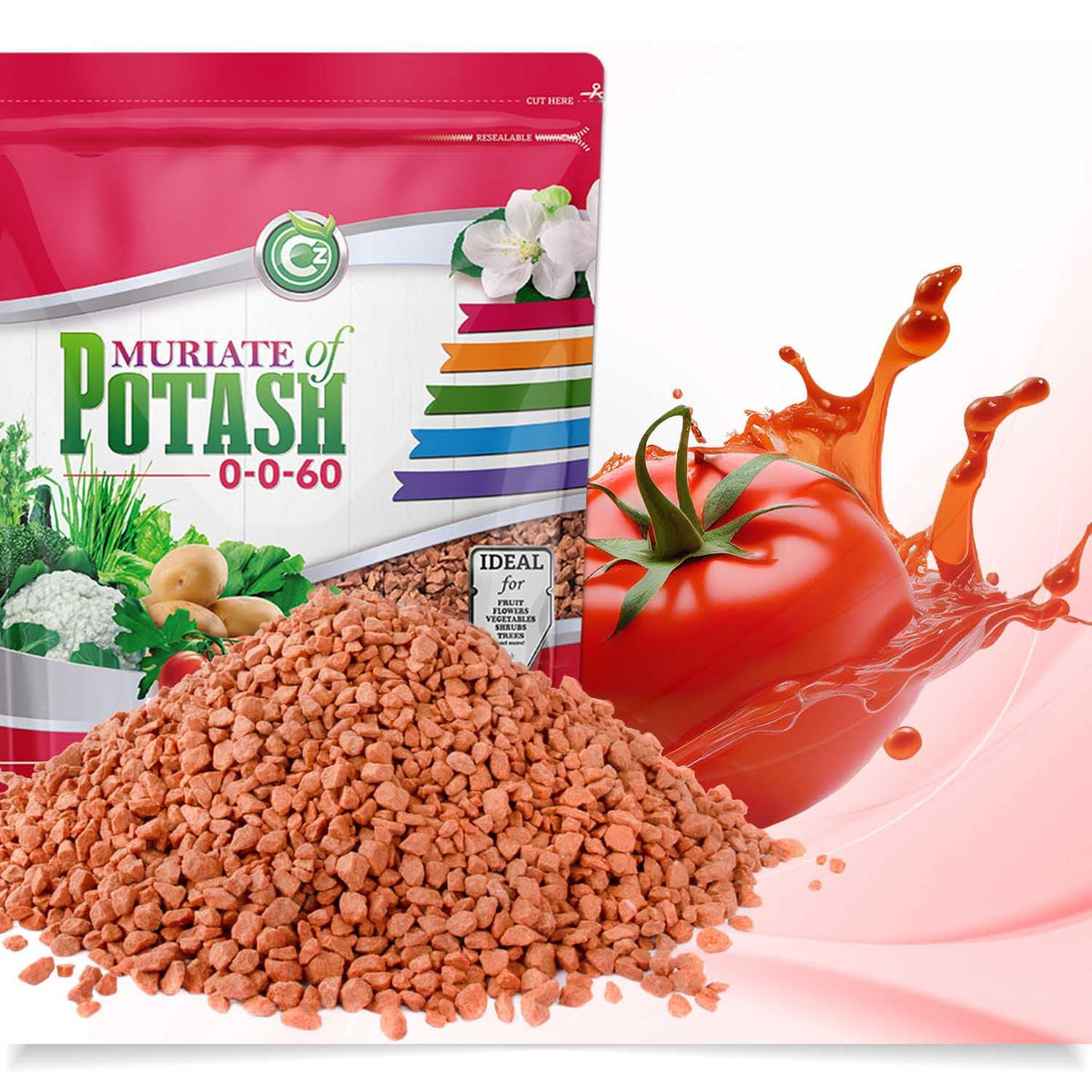 Cz Garden Muriate of Potash 10lb pouch reseal keeps product fresh.