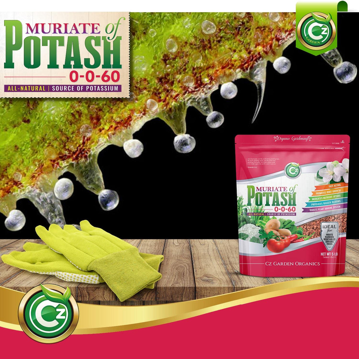 Cz Garden Premium-organics brand signals high-quality soil amendments.