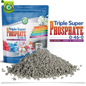 Cz Garden Supply Triple Super Phosphate 0-46-0 bag front for blooming plants.