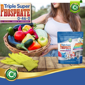 Cz Garden Supply high-purity phosphate close-up on packaging.