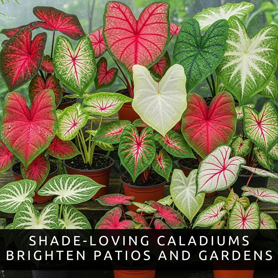 CZ Grain caladiums in a container brighten patios.