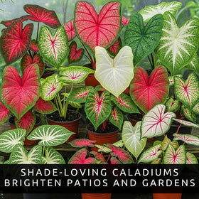 CZ Grain caladiums in a container brighten patios.