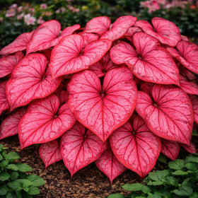 CZ Grain Desert Sunset Caladium leaf close-up with copper veins, ideal for containers