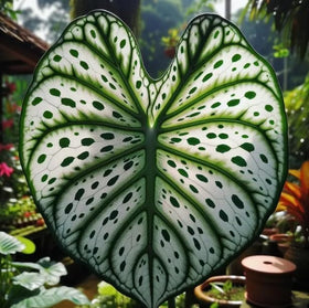 CZ Grain fancy green and white caladium bulbs in planting setup for vibrant foliage