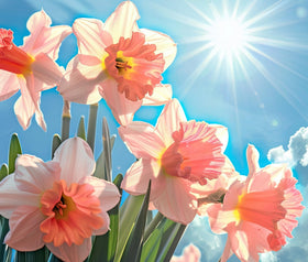 CZ Grain Pink Party daffodil bulbs pack for autumn planting in beds.