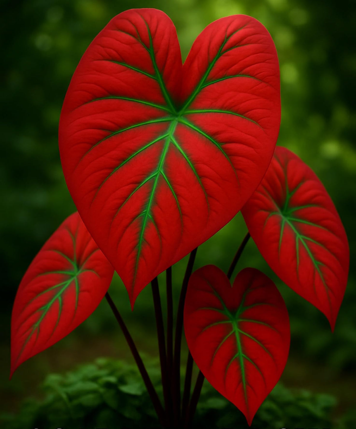 CZ Grain Scarlet Arrow caladium bulbs with red and white foliage for bold indoor color.