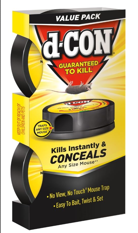D-Con No View No Touch full-trap disposal enables clean, no-mess cleanup after use.