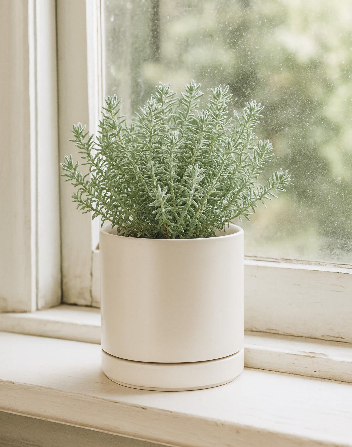 D'vine Dev planter on a windowsill, ideal for compact spaces.