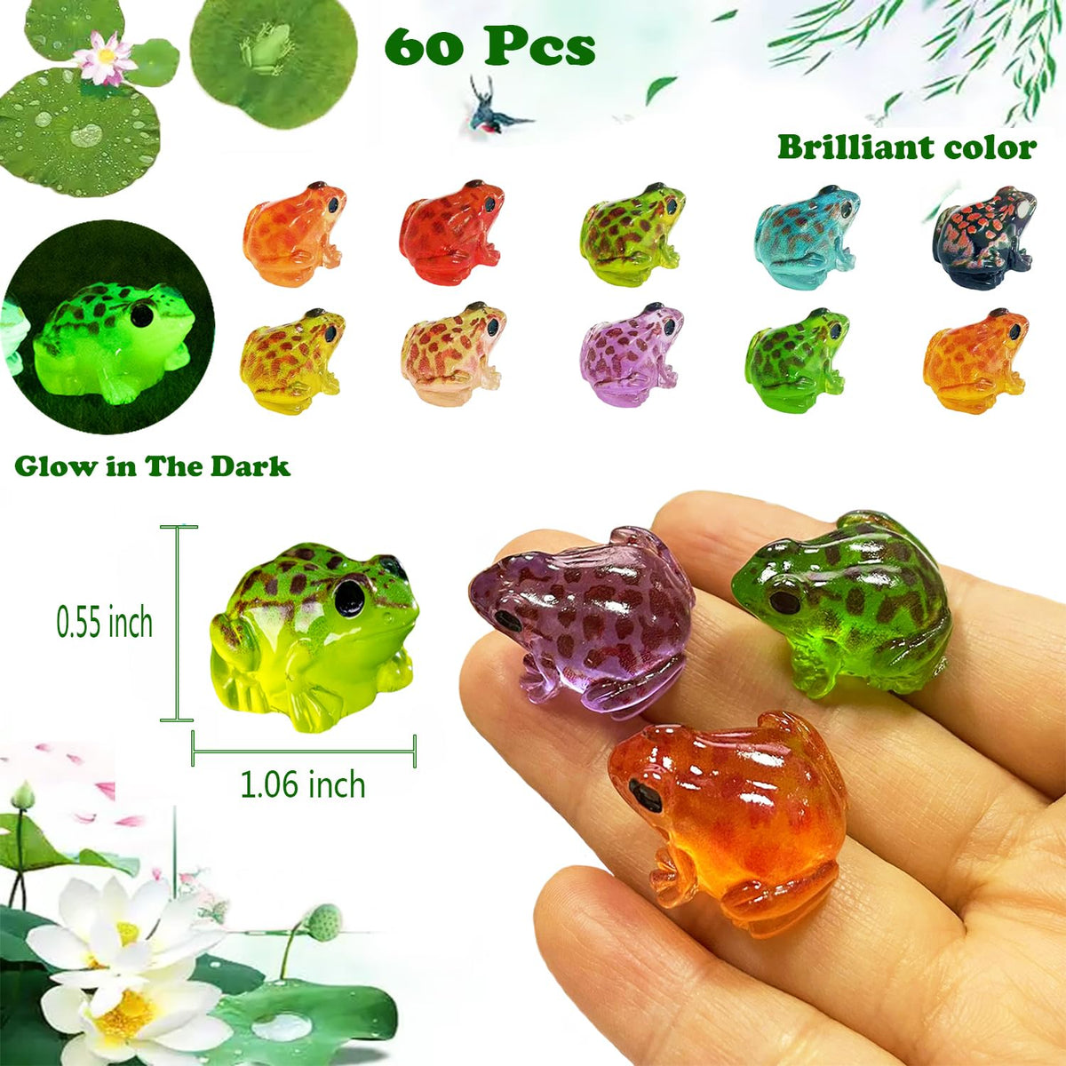 Dabshuyikk resin frogs glow after sun exposure for fairy gardens.