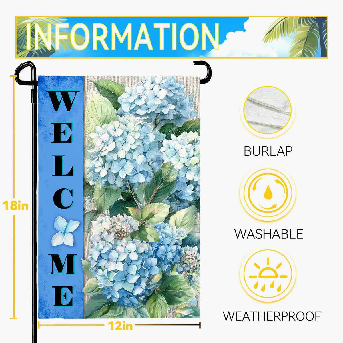 Dacawin Hydrangea flag double-sided printing for vivid colors on both sides.