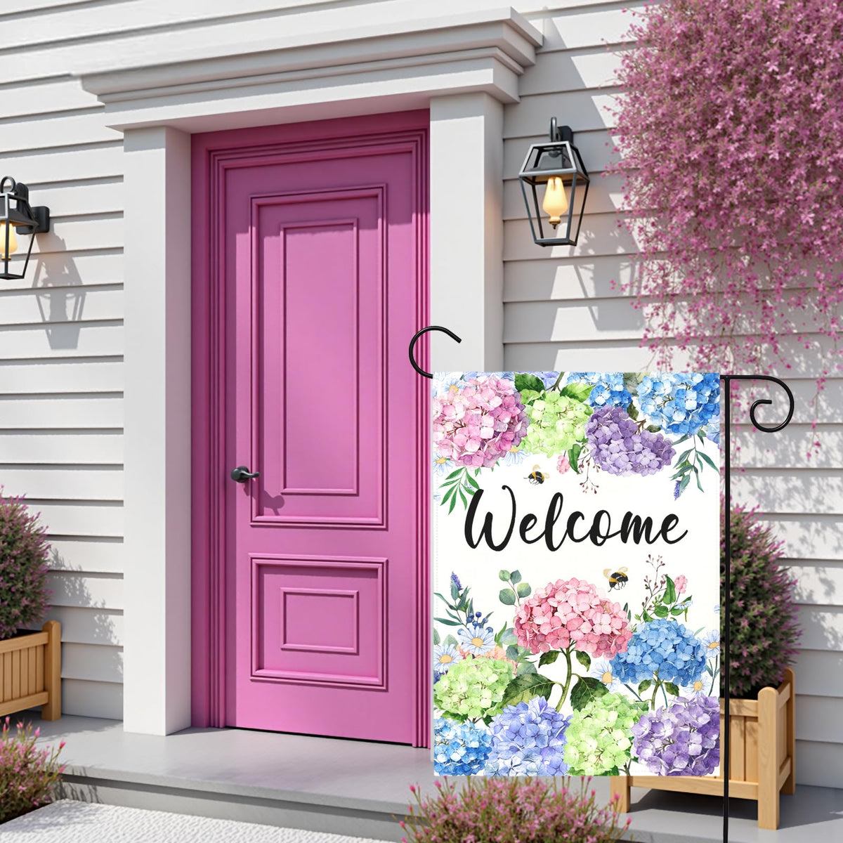 Dacawin seasonal floral banner is easy to install on stands.