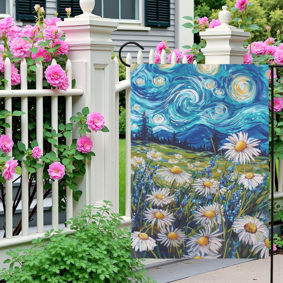 Dacawin Van Gogh-inspired Starry Sky flag showcases swirling blue skies from every angle.