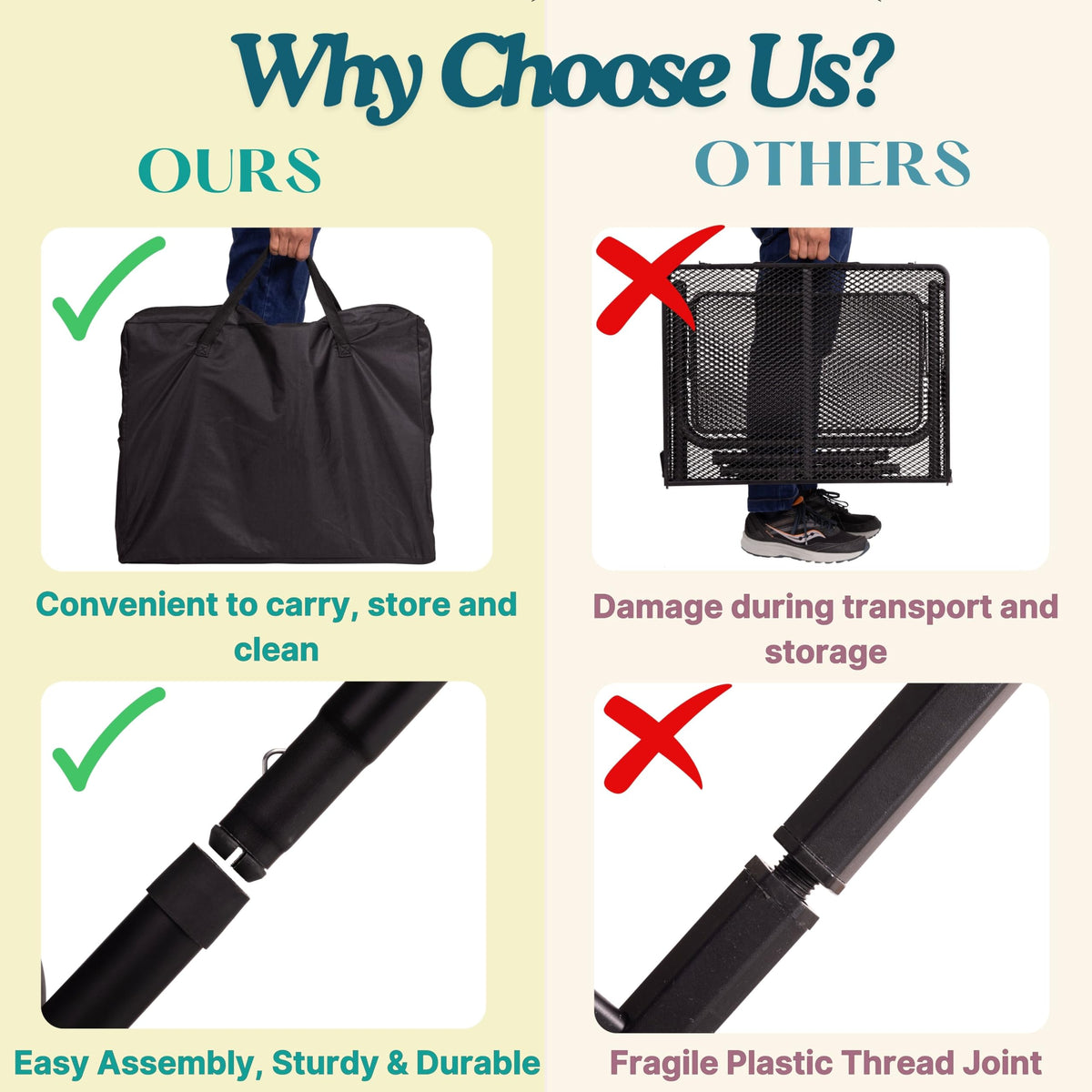 DAFRUM folding table anti-slip legs stabilize on uneven ground.