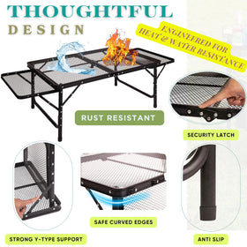 DAFRUM folding table mesh net pockets organize utensils and accessories on site.
