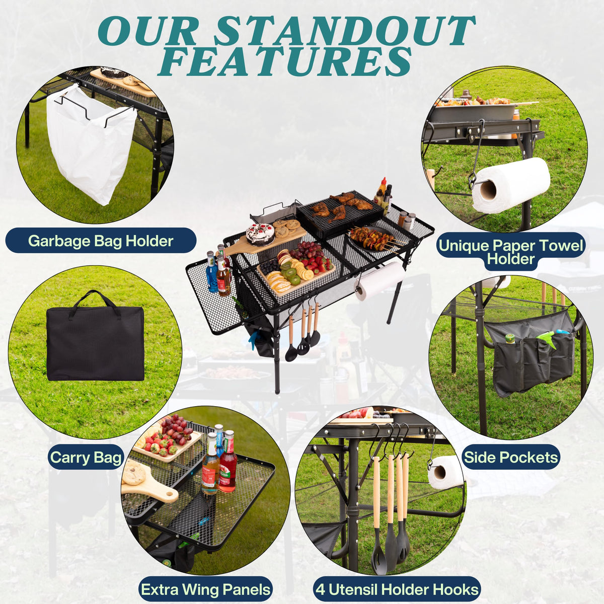 DAFRUM folding table wing panels expand workspace for outdoor meals and gatherings.