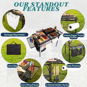 DAFRUM folding table wing panels expand workspace for outdoor meals and gatherings.