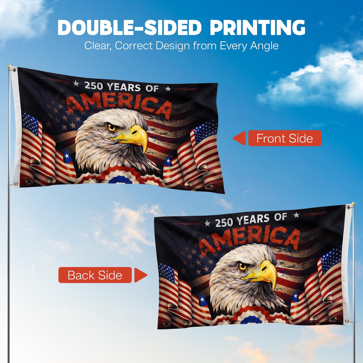 Dagera true double-sided 3x5 flag ensures legible text from all angles.