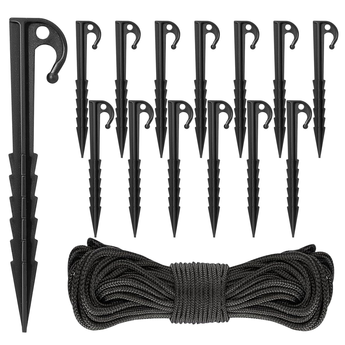 DAHAKII tent stakes close-up showing sharpened tips for easy ground insertion.