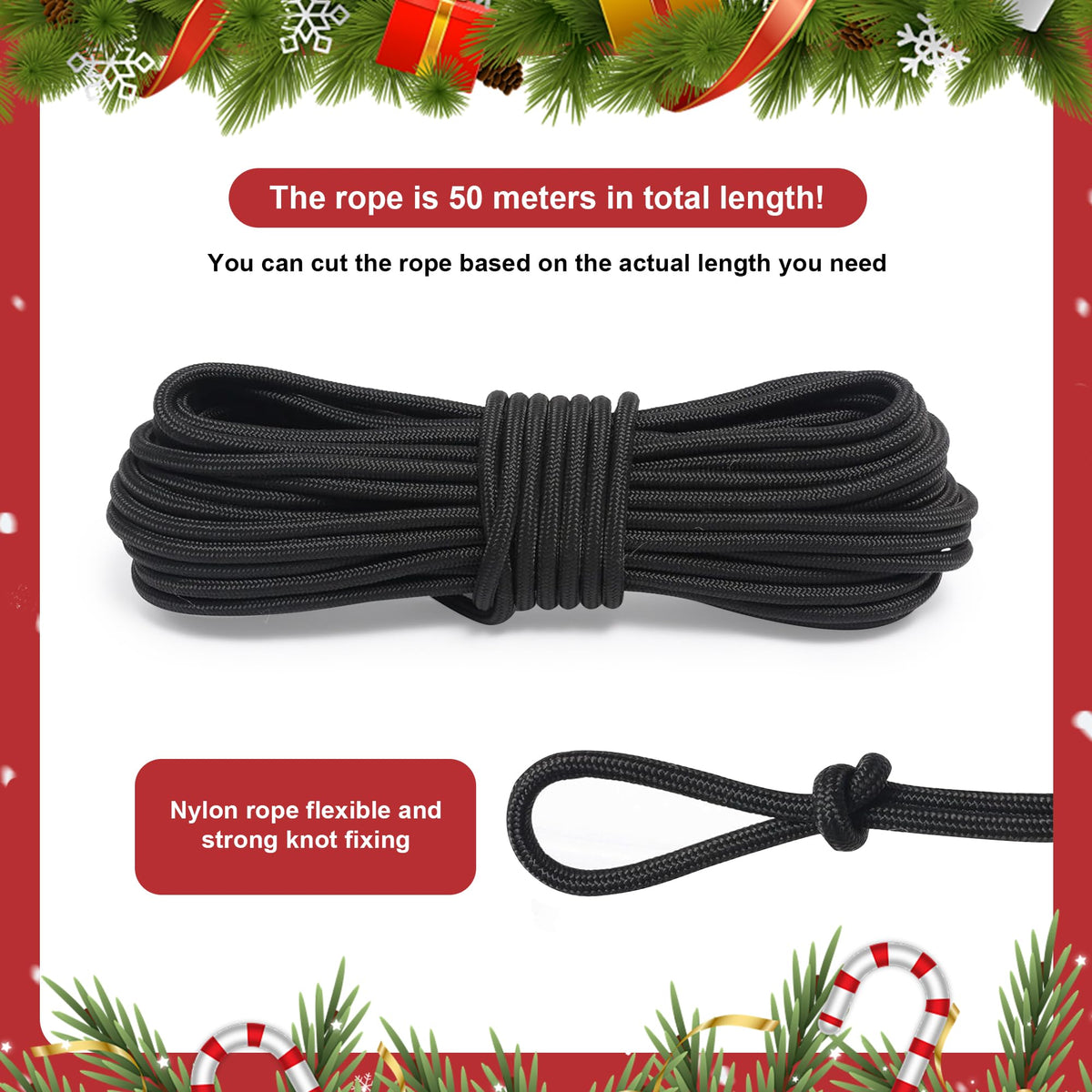 DAHAKII 50-meter rope coiled neatly for outdoor use.