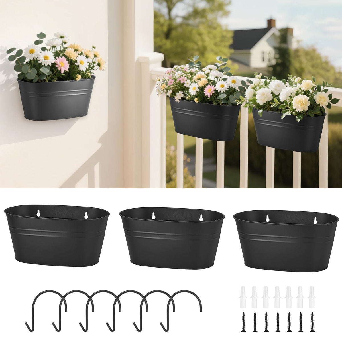 Dahey 3pc 10.5in railing hanging planters on a balcony railing for lush greenery.