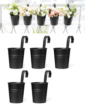 Dahey 5-pcs hanging flower pots in black designed for railing use.