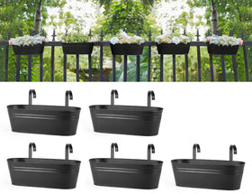 Dahey 5-pcs hanging pots on railing for balcony décor and space-saving gardening.