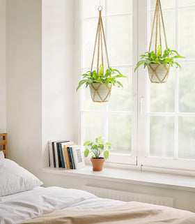 Dahey macrame hanger showcased in a living room for Boho style