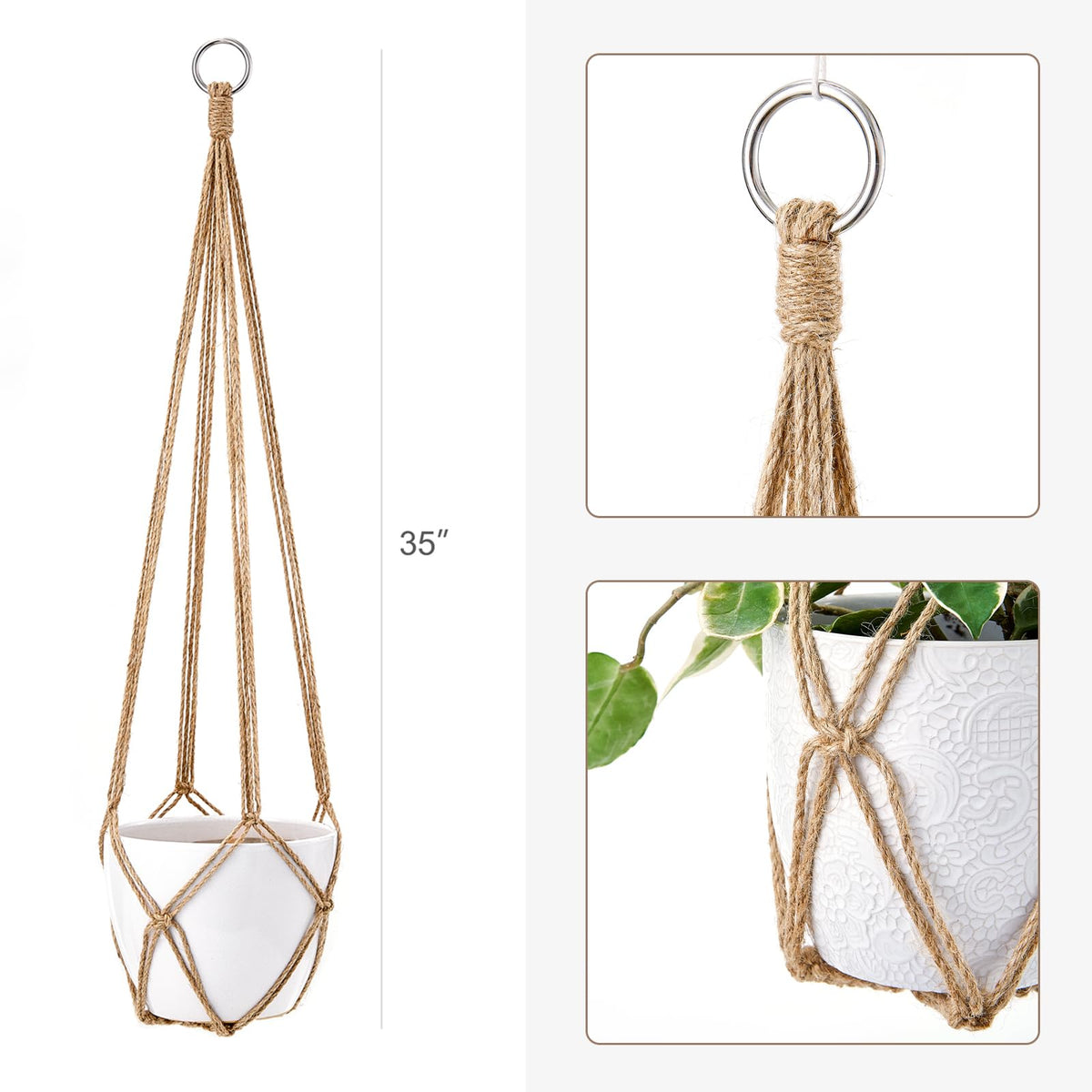 Dahey easy-installation macrame hanger with expandable cords for quick pot setup