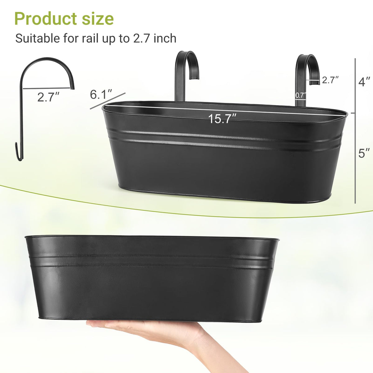 Dahey hanging bucket planter with detachable hooks enables easy porch setup.