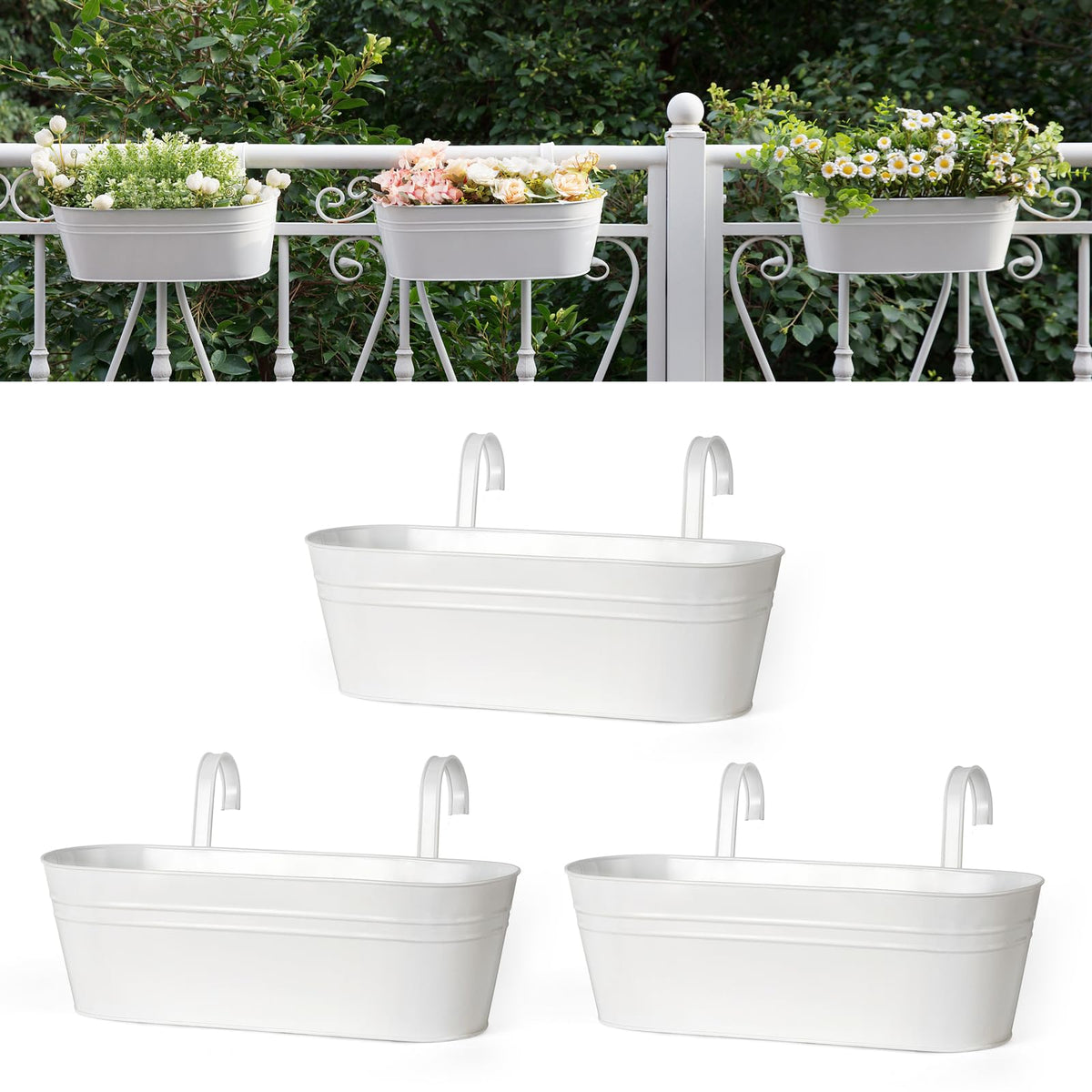 Dahey hanging flower pots on railing add space-saving balcony charm