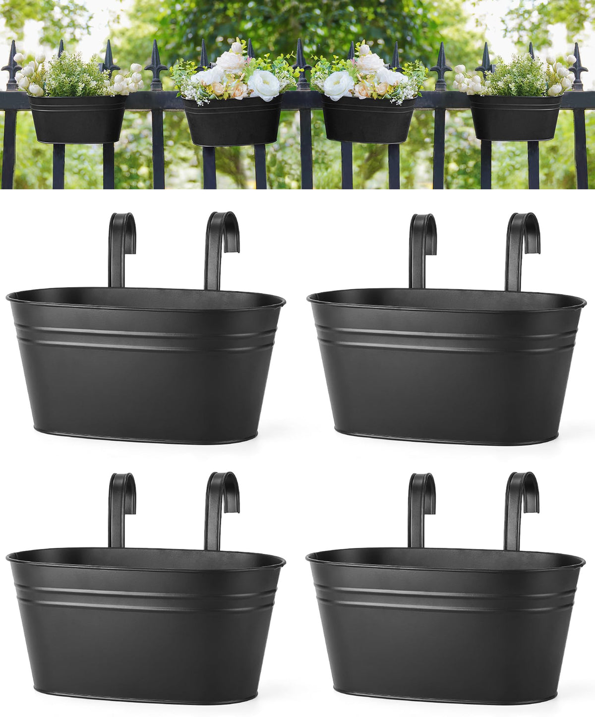 Dahey hanging planter on a balcony rail adds stylish outdoor decor