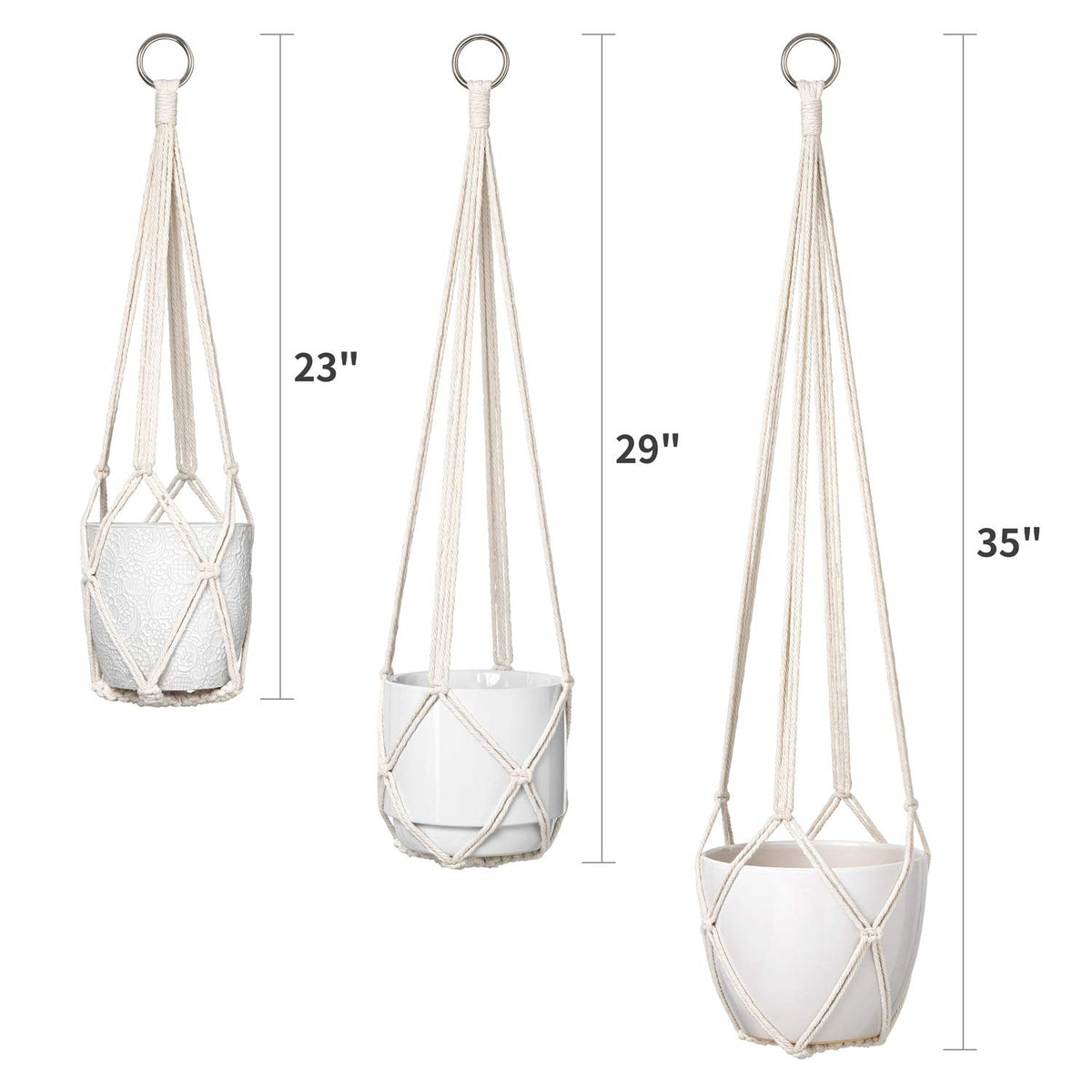 Dahey macrame hanger with ring showing easy installation