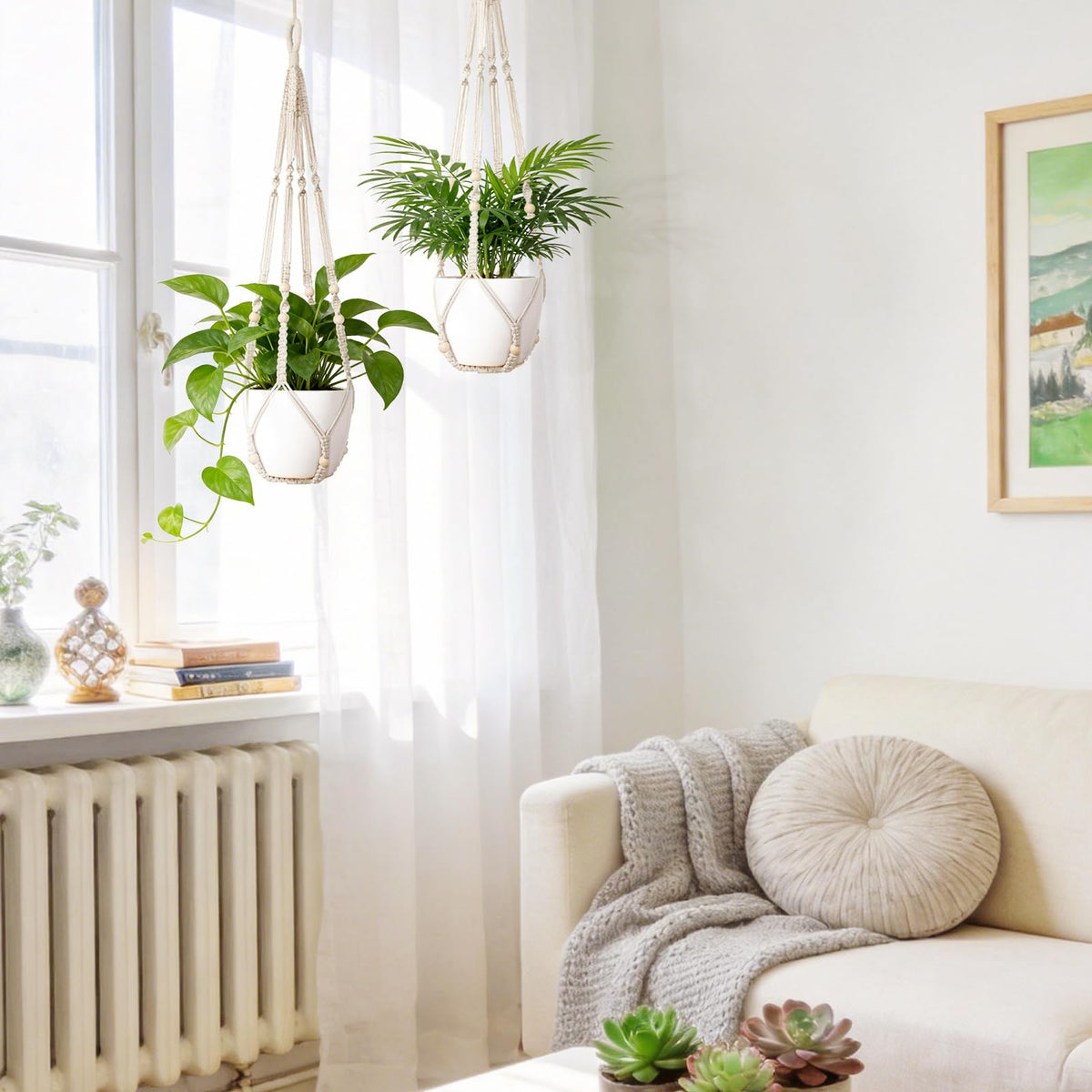 Included hooks with Dahey macrame hanger for easy mounting