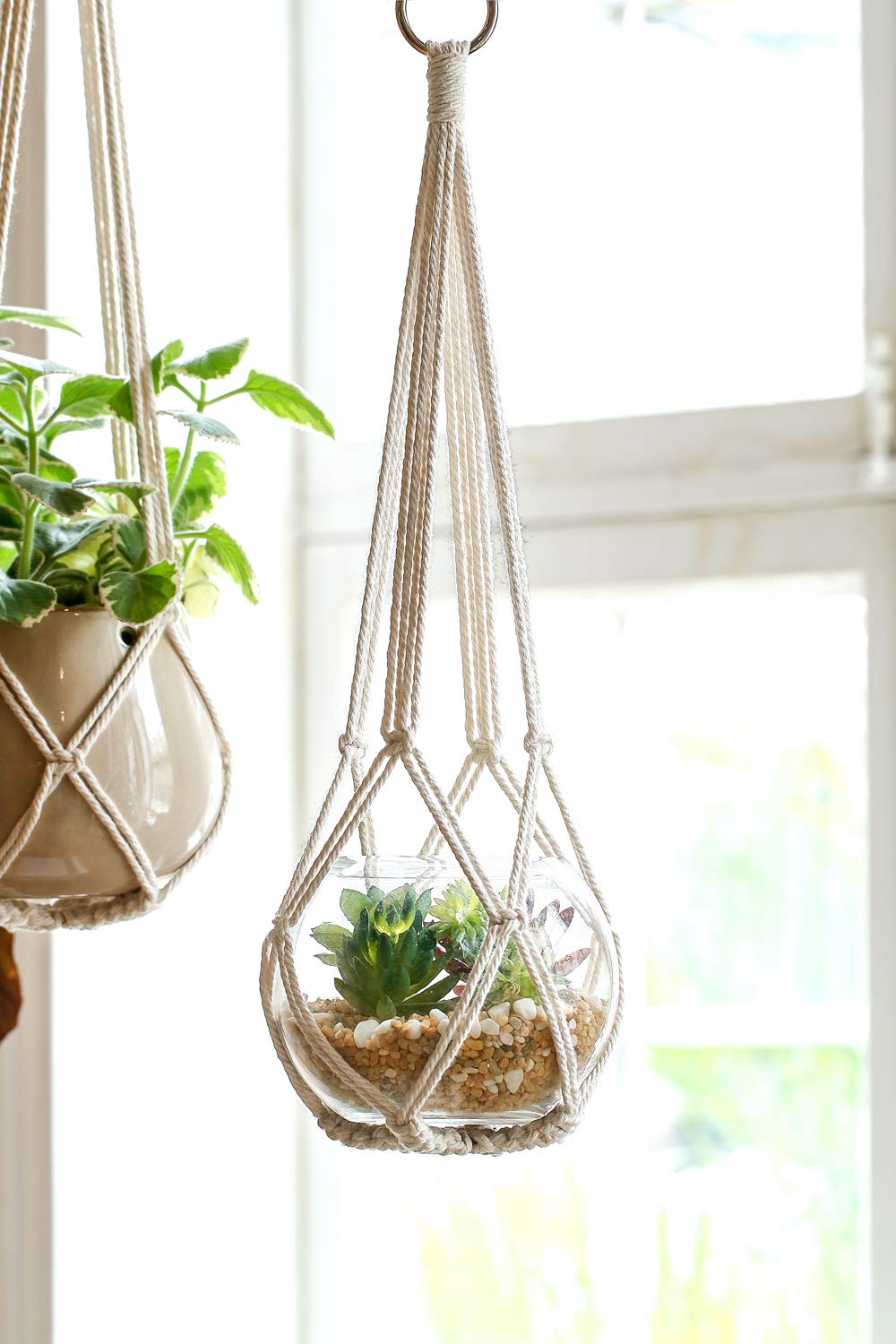 Dahey macrame hanger with pot middle view for secure hanging