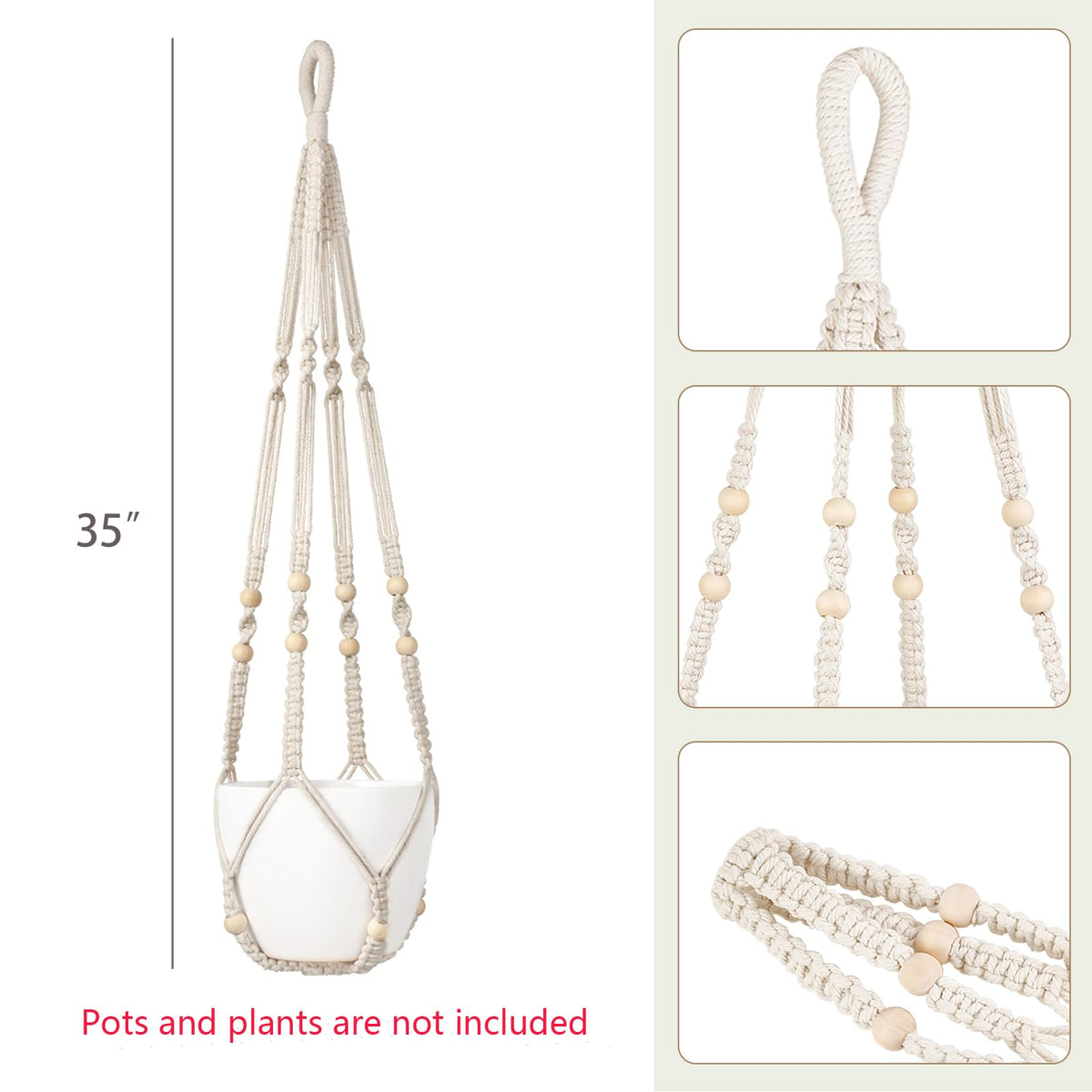 Dahey two-pack 35-inch ivory macrame hangers ready for pots up to 9 inches