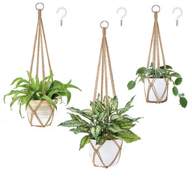 Dahey macrame plant hanger set in brown displaying a 35-inch indoor greenery arrangement.