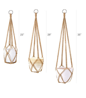 Easy installation of Dahey macrame plant hanger with four cords.