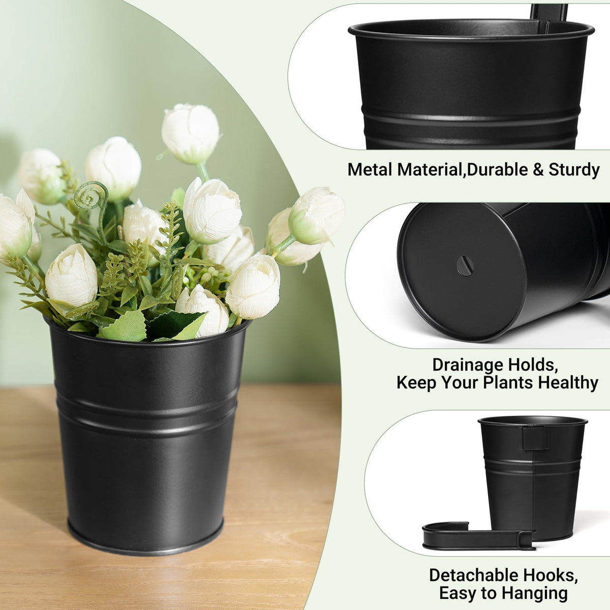 Dahey railing-friendly hanging pots for balcony or fence decoration.