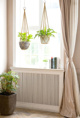 Dahey woven cotton rope planter holder showing 35-inch length for versatile display
