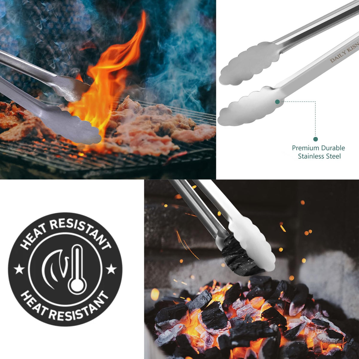 Daily Kisn tongs with non-slip handle for secure grip.