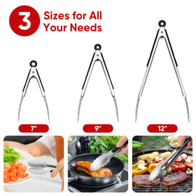 Daily Kisn 12-inch tongs brushed stainless steel tips for heat resistance during cooking.