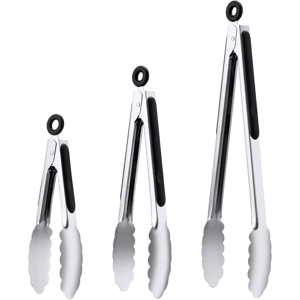 Daily Kisn stainless steel tongs 7-inch in use with secure grip while grilling.