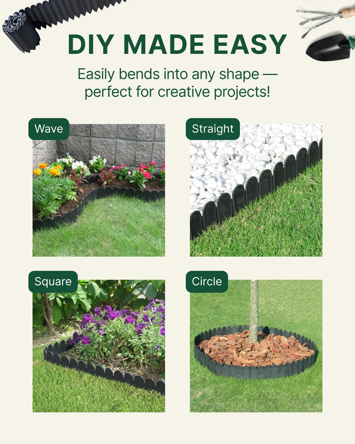 DAIM FlexWall Edge quick-install edging simplifies raised bed setup.