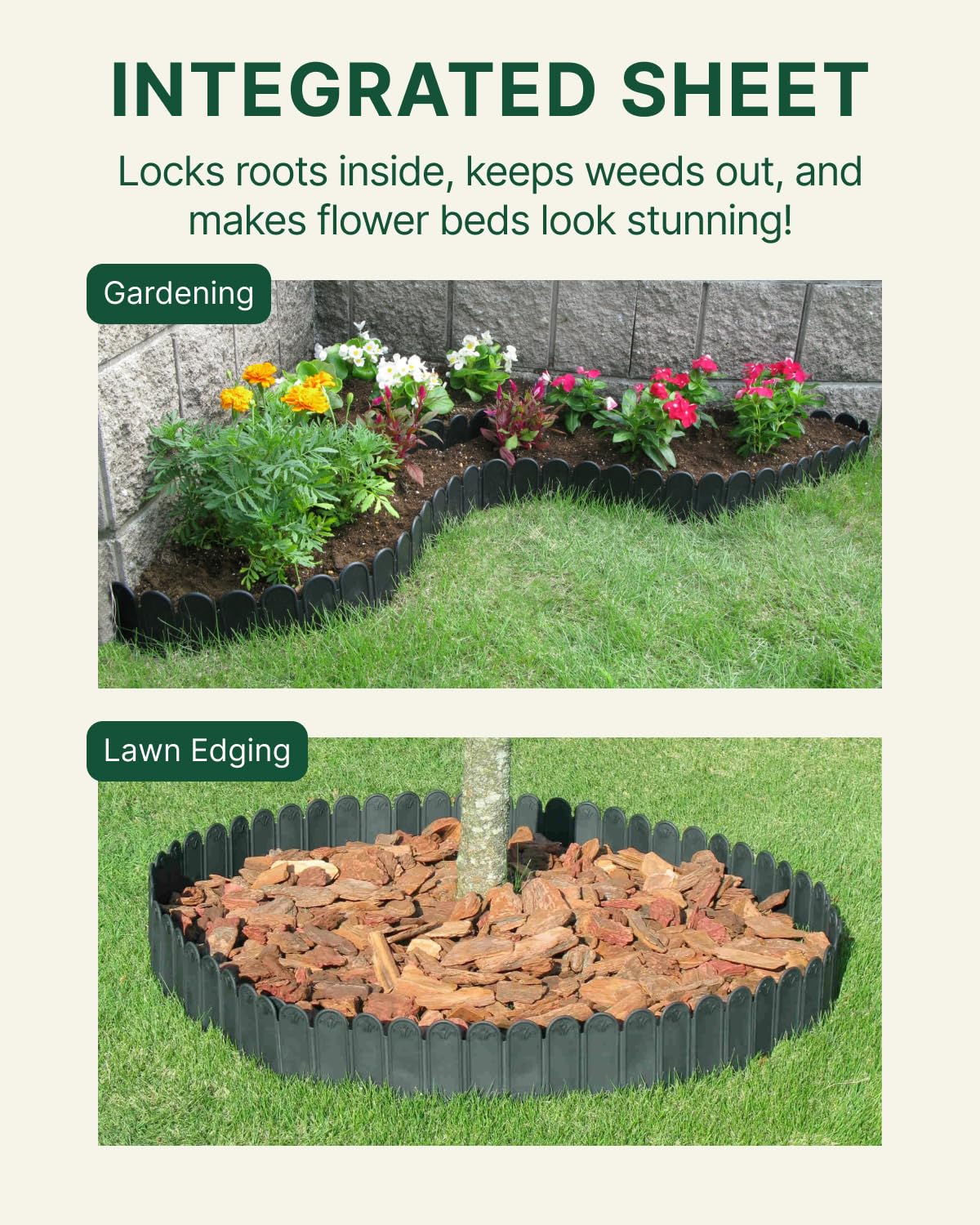 DAIM FlexWall Edge weed-block edging protects beds from unwanted growth.